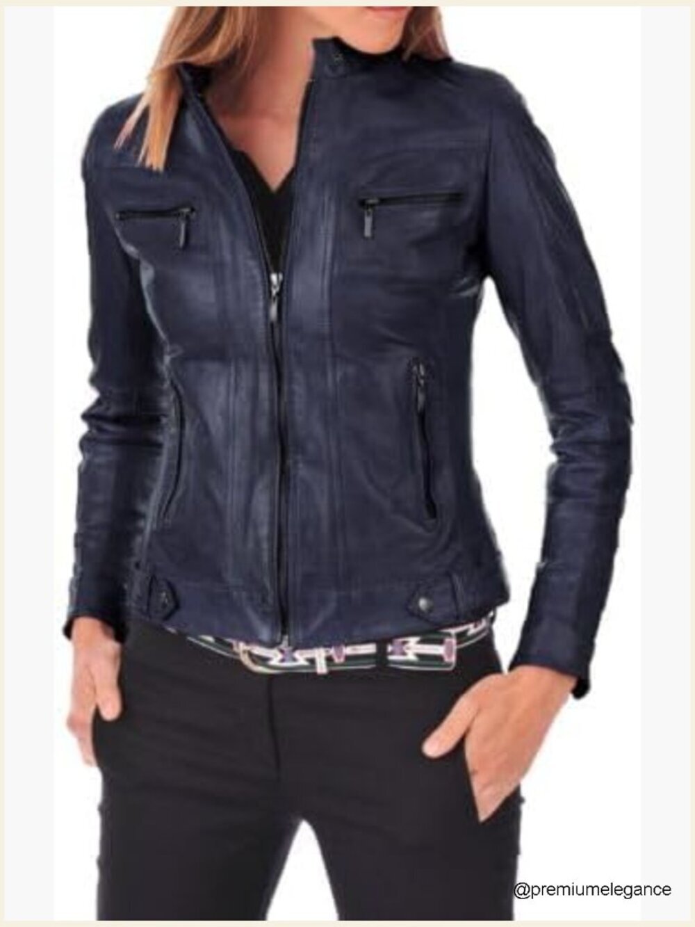 Vintage Style Genuine Lambskin Leather Motorcycle Bomber Biker Jacket
